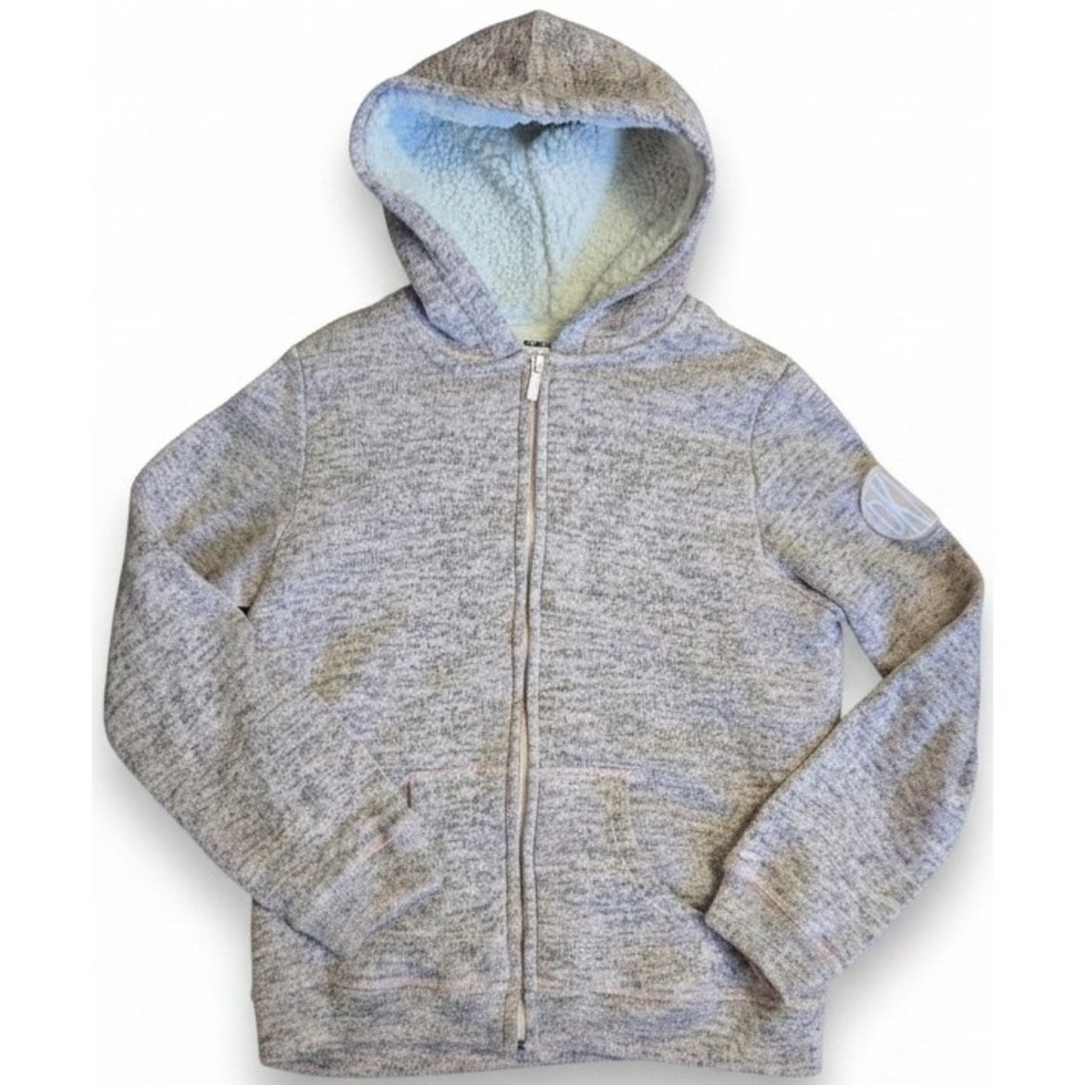 DKNY Girls Large 14/16 Pink Gray Hooded Zip Jacket Sherpa Lined Cozy Hoodie